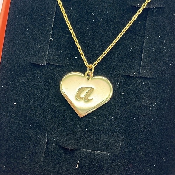 Brand New 14K Gold Plated Sterling Silver Heart Necklace Engraved Monogram "A" - Picture 9 of 16